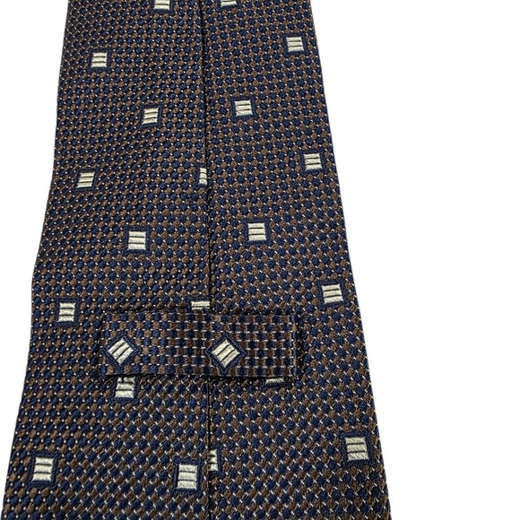 Faconnable Men's Tie Necktie‎ Designer Luxury Brown Blue Geometric France Silk - Picture 5 of 13